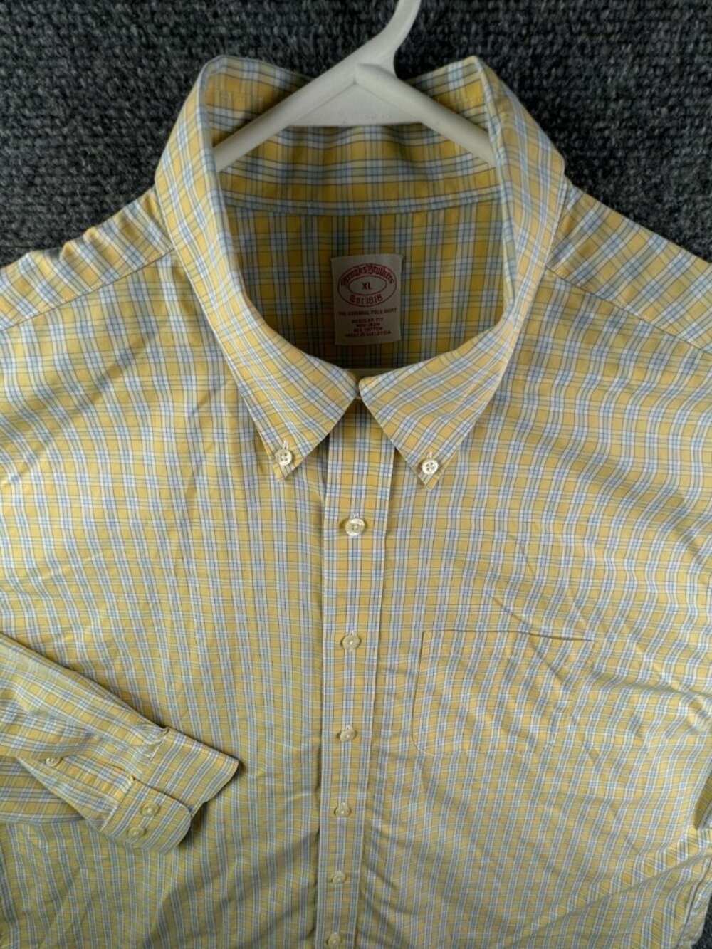 Brooks Brothers Long Sleeve Button Up Shirt XL Yellow Blue Plaid Regular Cotton